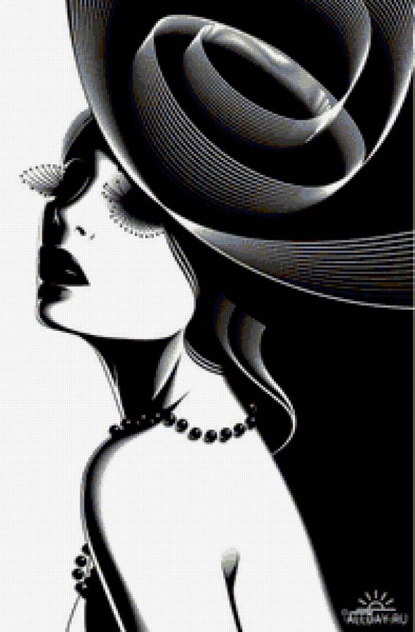№9330 - женщина, черное-белое, шляпка - предпросмотр