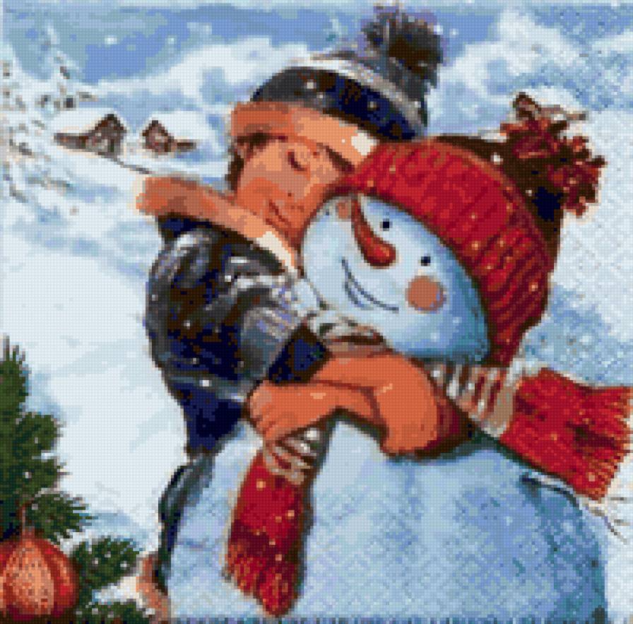 Снеговик - зима, дети, елка, рождество, красота, снеговик - предпросмотр