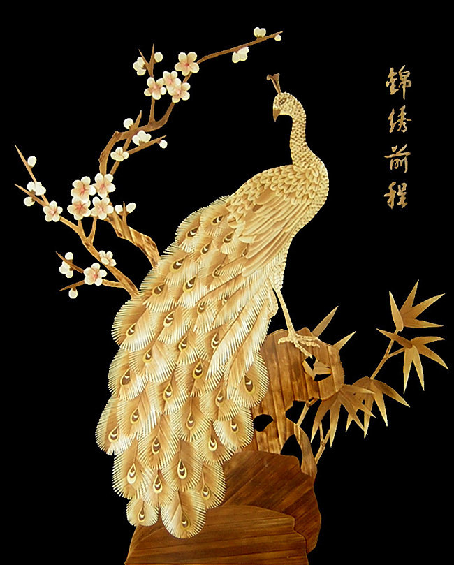 Серия "Китайская соломка" - птицы, павлин, сакура, дерево - оригинал