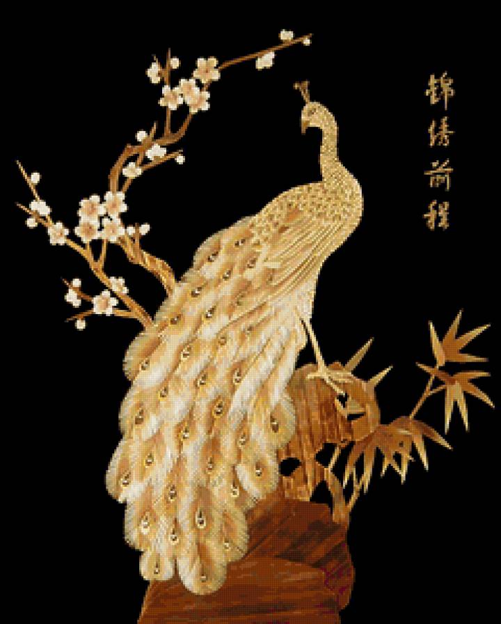 Серия "Китайская соломка" - сакура, птицы, дерево, павлин - предпросмотр