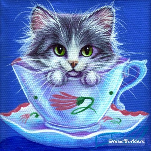 котенок - чашка, животные, чай, котенок, кошечки, киса, котик, кошечка - оригинал