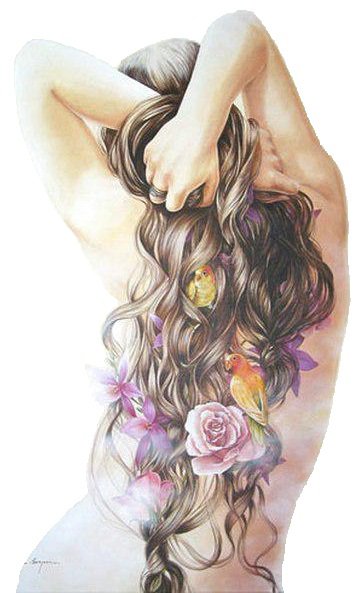 Девушка с цветами в волосах - девушка, женщина, красота, картина, люди, живопись - оригинал