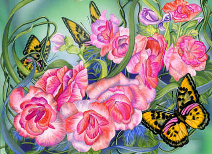 Бегония и бабочки - бегония, цветы и бабочки, бабочки, цветы - оригинал
