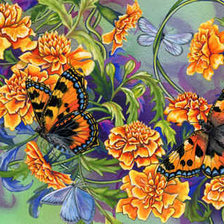 Оригинал схемы вышивки «Бархатцы и бабочки» (№10624)