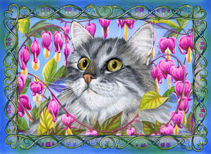 Кошки в цветах - кошка, разбитое сердце, кошки в цветах, бабочки, цветы - оригинал