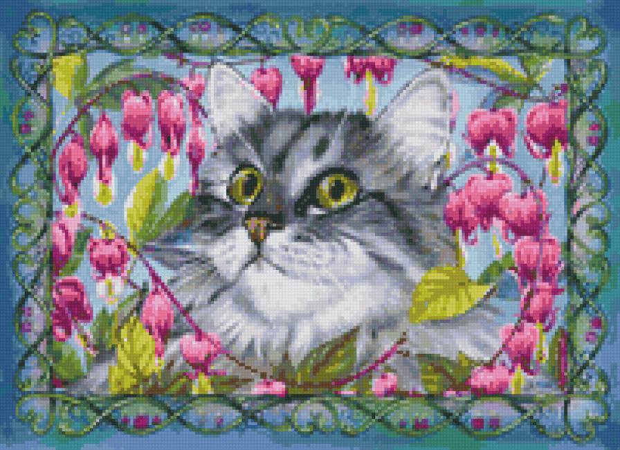 Кошки в цветах - кошки в цветах, разбитое сердце, кошка, цветы, бабочки - предпросмотр