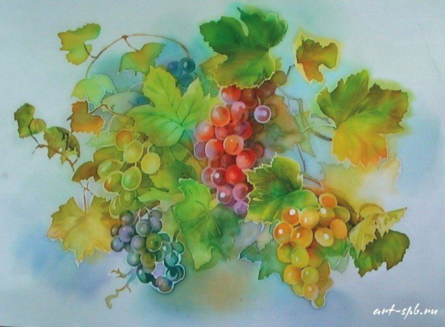 виноград - листья, акварель, виноград, гроздь - оригинал