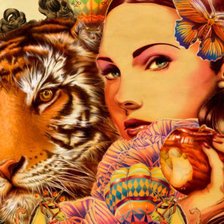 Оригинал схемы вышивки «девушка и тигр» (№11432)