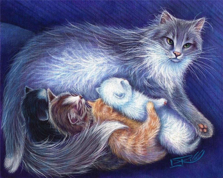 Рядом с мамой - животные, коты, живопись - оригинал