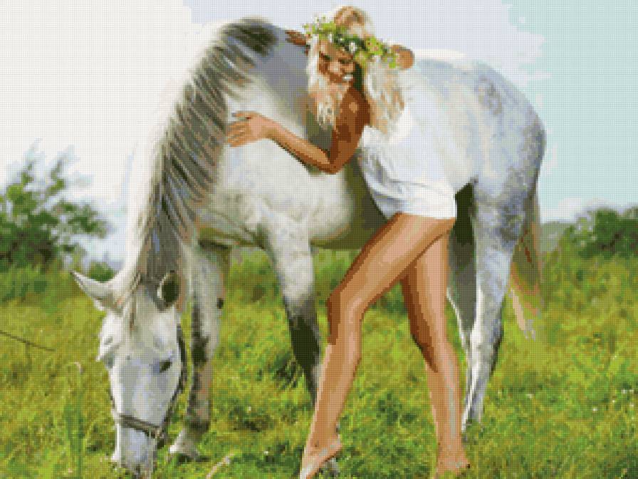 Девушка и лошадь - девушка, лошади, животные - предпросмотр