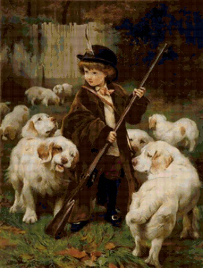 маленький охотник - охота, дети, мальчик, собака, животные, собаки - предпросмотр