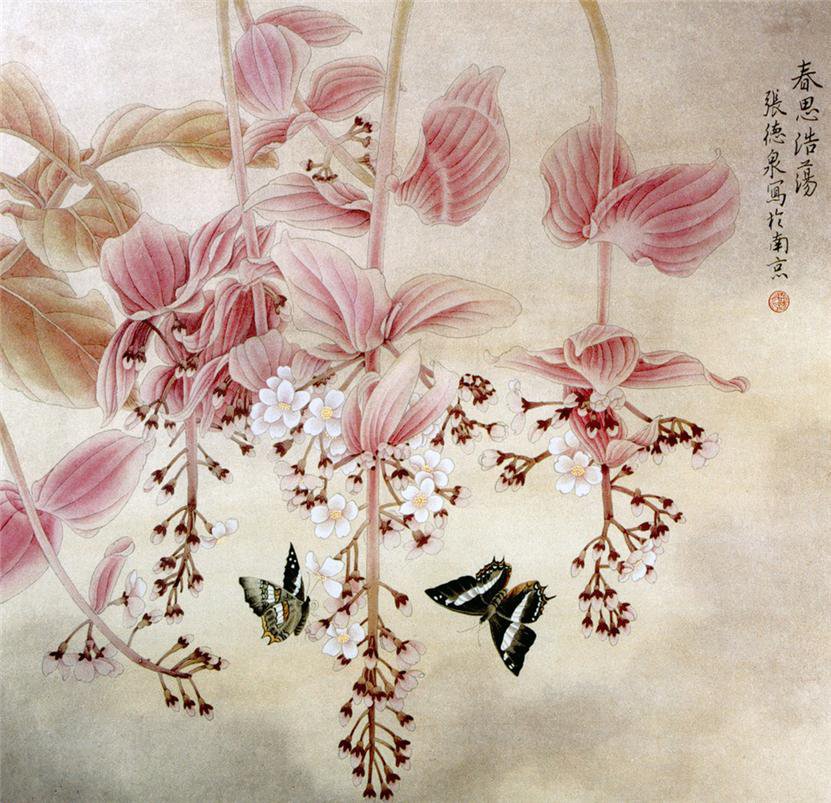цветы и бабочки - живопись, бабочки, китай, цветы - оригинал