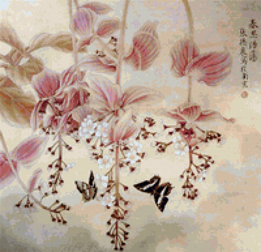 цветы и бабочки - бабочки, китай, живопись, цветы - предпросмотр