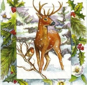 Олень - новый год, птичка, олень, снежинка, снег, рождество, снежинки - оригинал