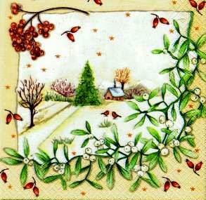 Зимняя картина - природа, пейзаж, снег, зима, домик, домики, ягодки, зимняя сказка - оригинал