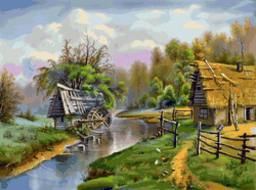 старая мельница - дом, пейзаж, река - предпросмотр