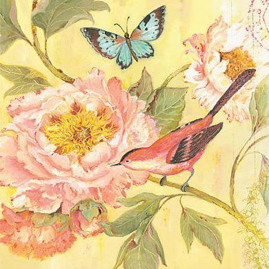 №13359 - бабочки, птица, подушка, цветы - оригинал