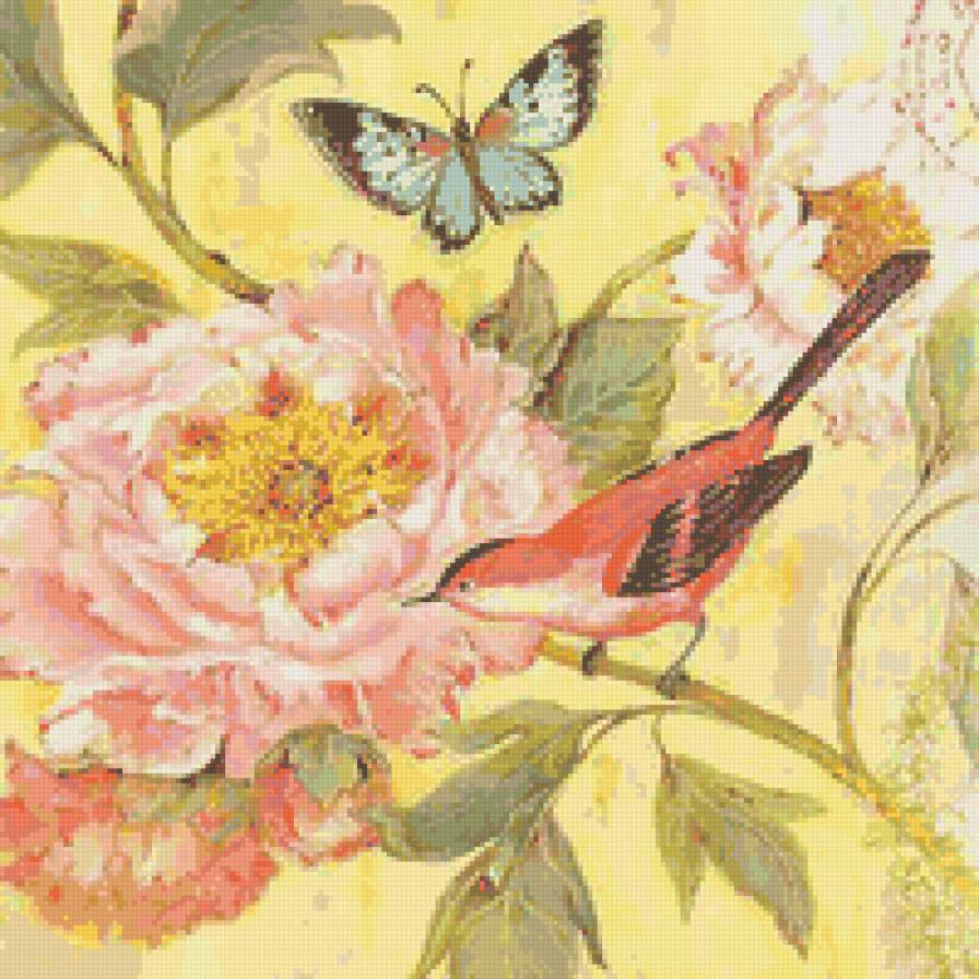 №13359 - цветы, подушка, птица, бабочки - предпросмотр