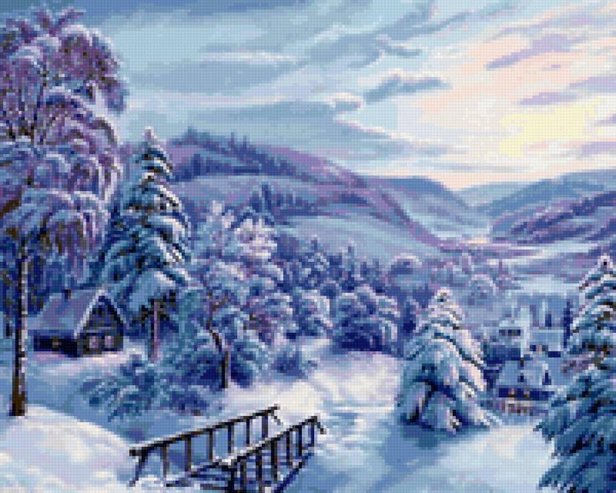 Зимний пейзаж - зимний пейзаж, домик, зимние домики, зима, природа, снег, домики - предпросмотр
