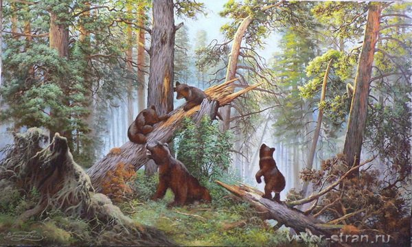 Утро в сосновом лесу - картина, медведи, шишкин, лес - оригинал
