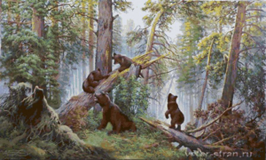 Утро в сосновом лесу - медведи, шишкин, лес, картина - предпросмотр