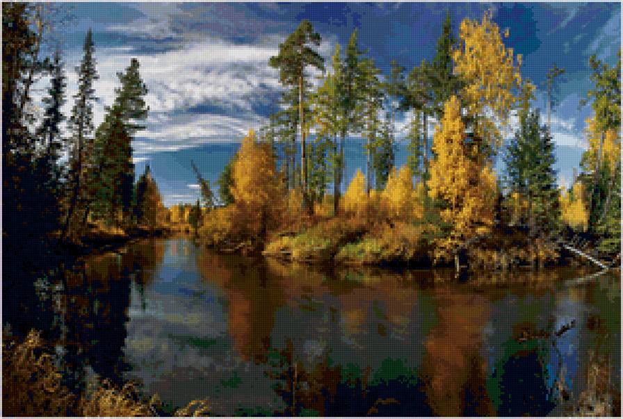 уральская речка - облака, пейзаж, река, лес, осень - предпросмотр