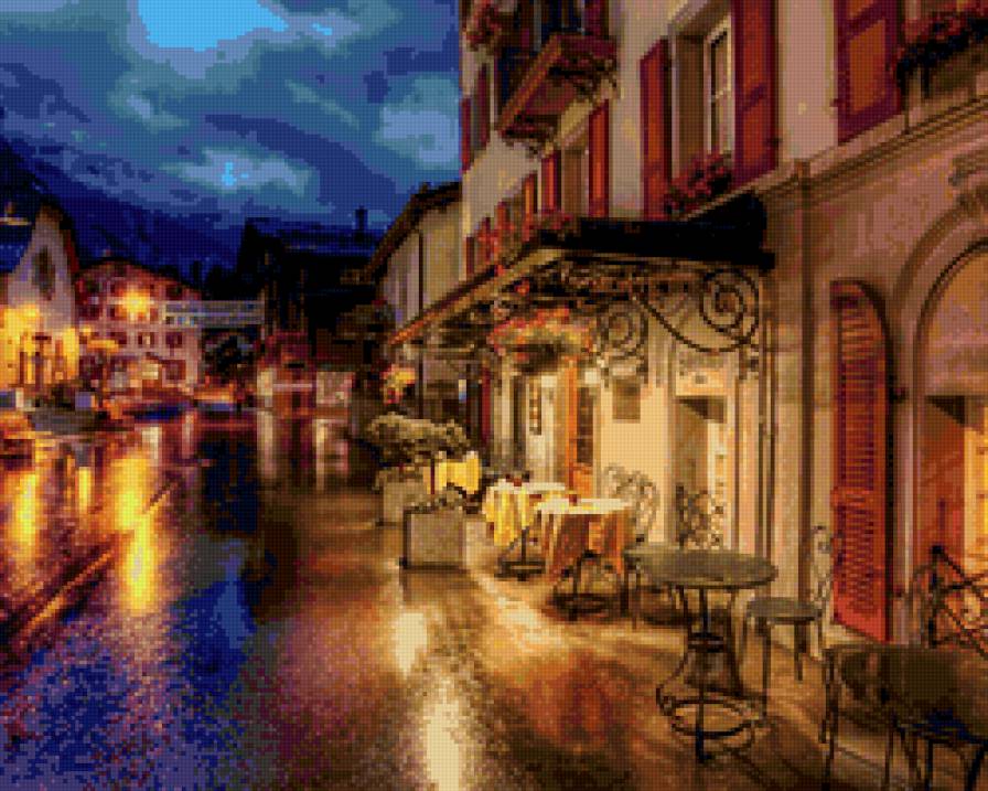 улочка - дождь, ночь, красота, улица, париж, асфальт - предпросмотр