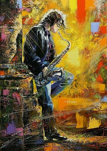 саксофон - картина, саксофон, парень, искусство - оригинал