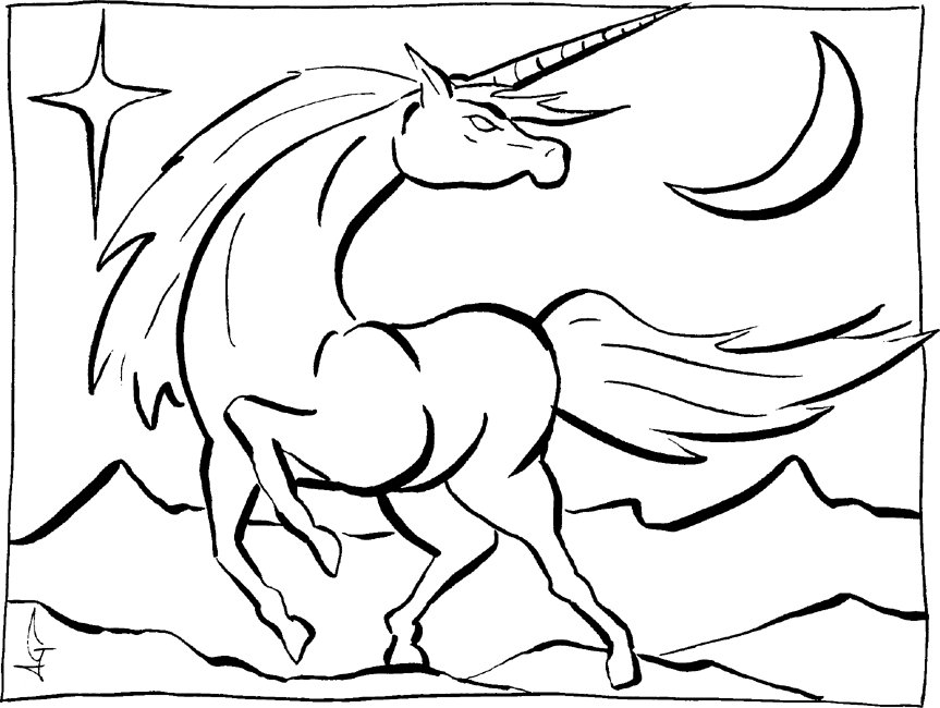 Серия "Графика сказки. Единорог." - кони, единорог, животные, лошади, графика - оригинал