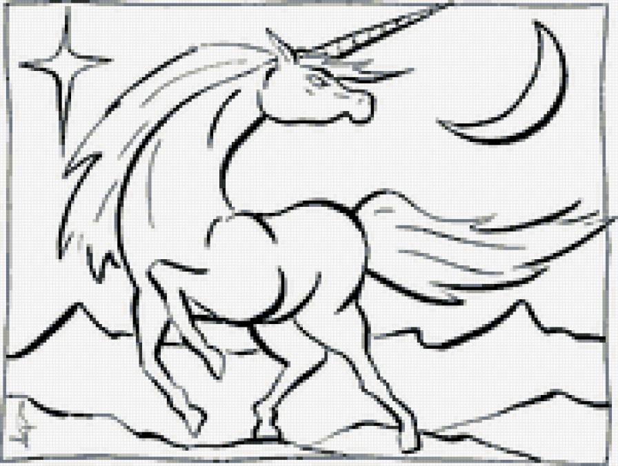 Серия "Графика сказки. Единорог." - лошади, животные, кони, единорог, графика - предпросмотр