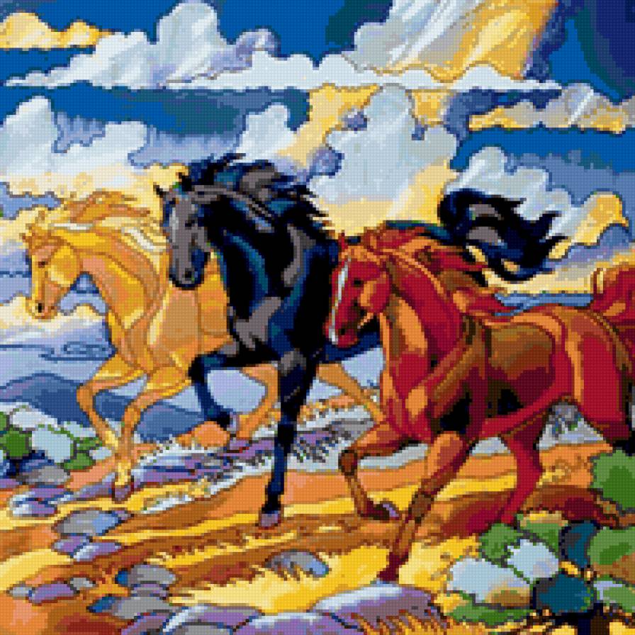 Лошади - природа, живопись, животные, лошадки, лошади, кони, конь - предпросмотр