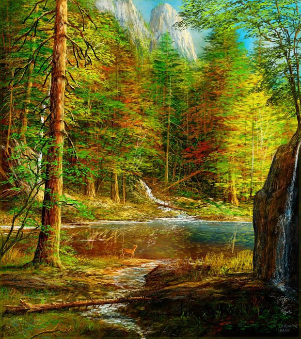 Осень в горах - живопись, пейзаж, река - оригинал