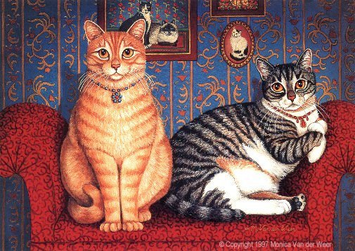 Кошки на диване - животные, пейзаж, кошки - оригинал