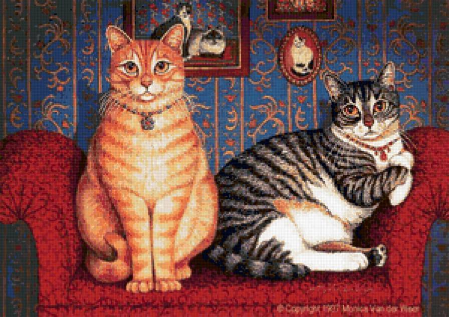 Кошки на диване - кошки, животные, пейзаж - предпросмотр