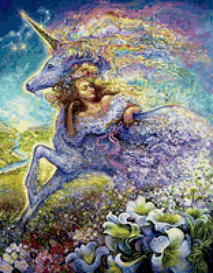 Картины Жозефины Уолл - единорог, сон, волшебство, дева, радуга - предпросмотр
