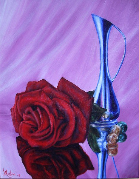 Натюрморт с розой - натюрморт, кувшин, розы, роза, цветы - оригинал