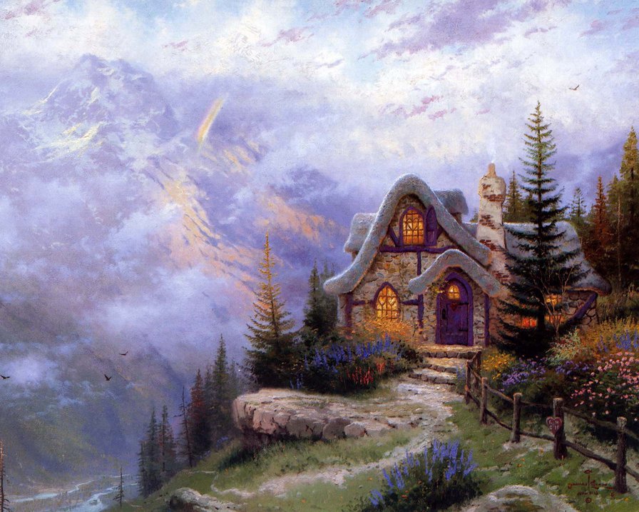 Домик на горе - картина, домик, горы, кинкейд, пейзаж - оригинал