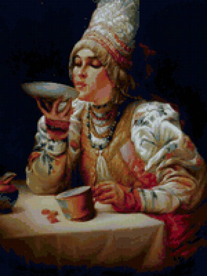 №18907 - чашка, чай, девушка, картина, женщина - предпросмотр