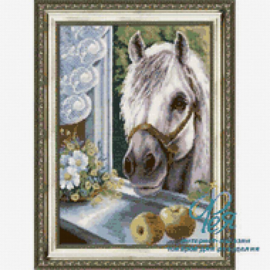 Любопытный сосед - конь, окно, яблоки, гость. - предпросмотр