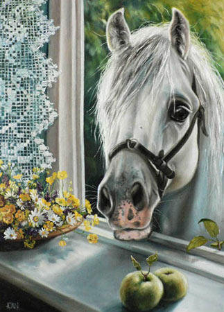 №20488 - картина, животные, природа, живопись, искусство, лошадь - оригинал