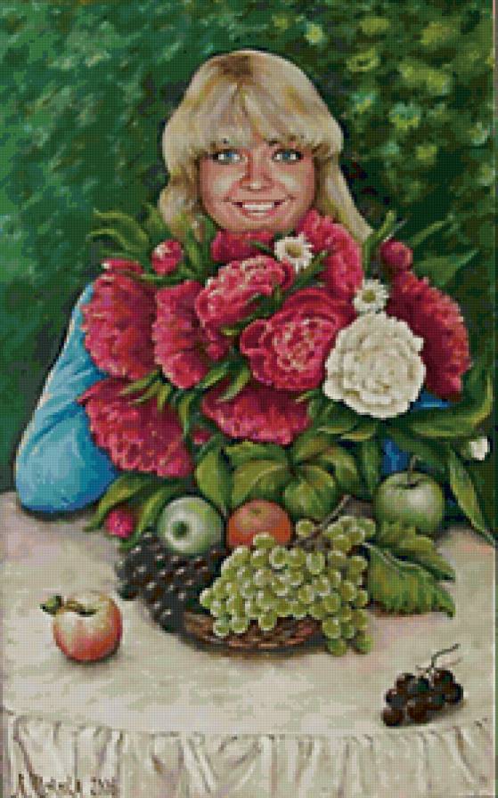 Девушка с пионами - цветы, натюрморт, пионы, девушка, букет - предпросмотр