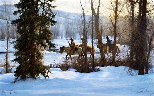 №21360 - лошади, зима, животные, пейзаж, люди - оригинал