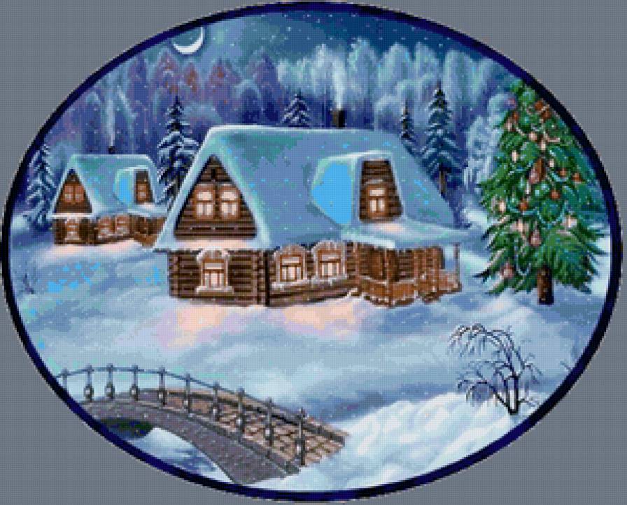 деревня - дом, зима, новый год, рождество - предпросмотр