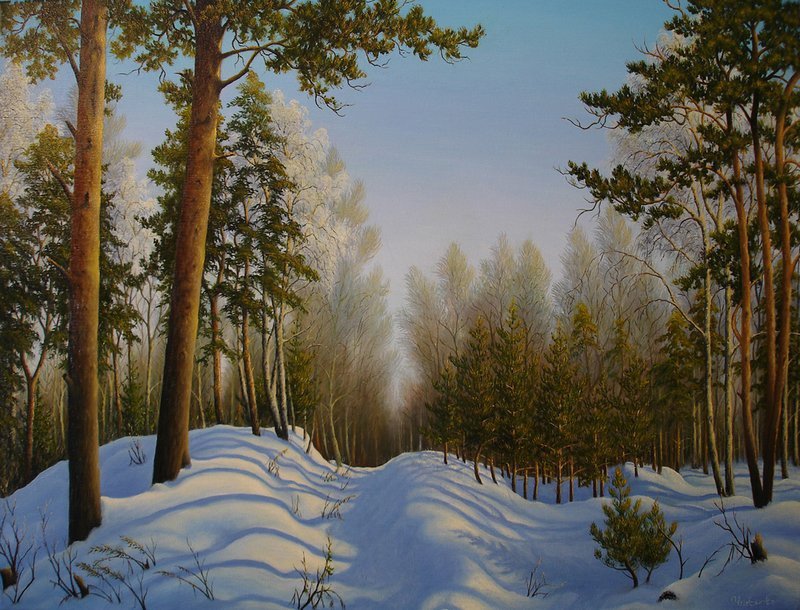 Зима в лесу - прирорда, снег, картина, пейзаж, зима, лес - оригинал