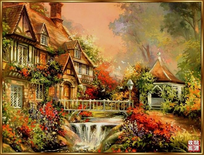 Загородный дом - дом, река, живопись, пейзаж - оригинал