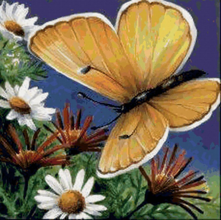 Серия "Бабочки" - бабочки, подушка, цветы, букет, ромашки - предпросмотр