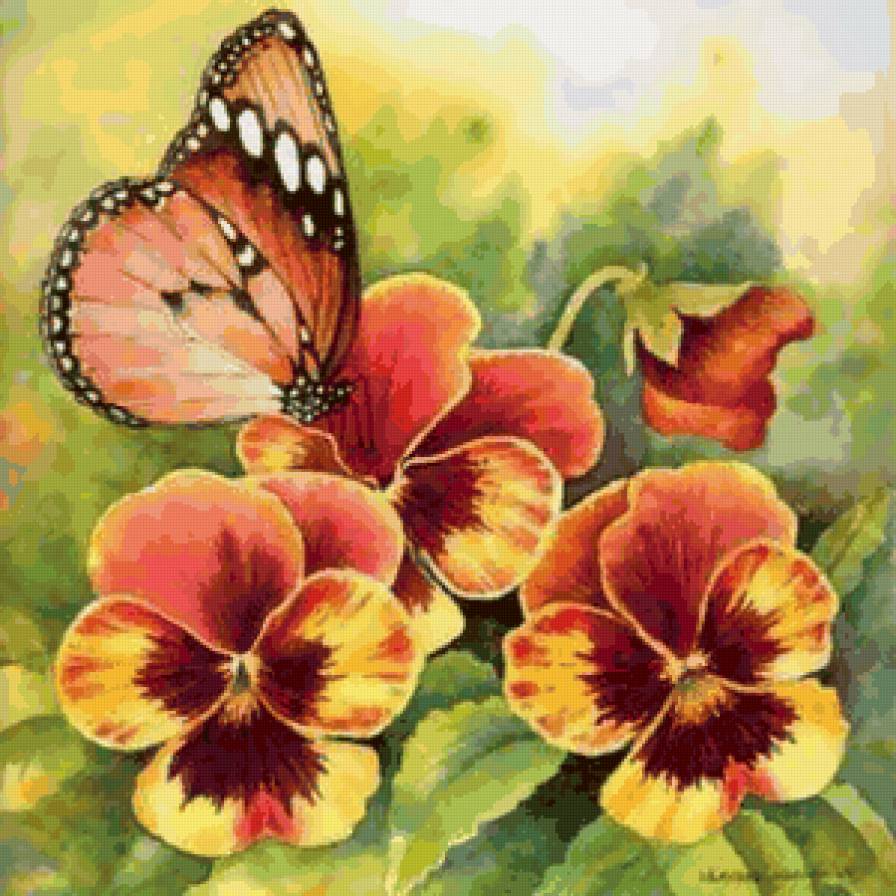 Серия "Бабочки" - виола, бабочки, фиалки, цветы, анютины глазки - предпросмотр