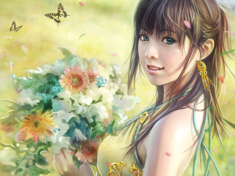 Девушка - девушка, люди, бабочки, цветы, природа - оригинал