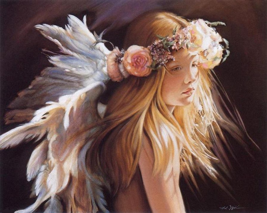 Ангел - ангел, люди, цветы, девушка, фэнтези - оригинал