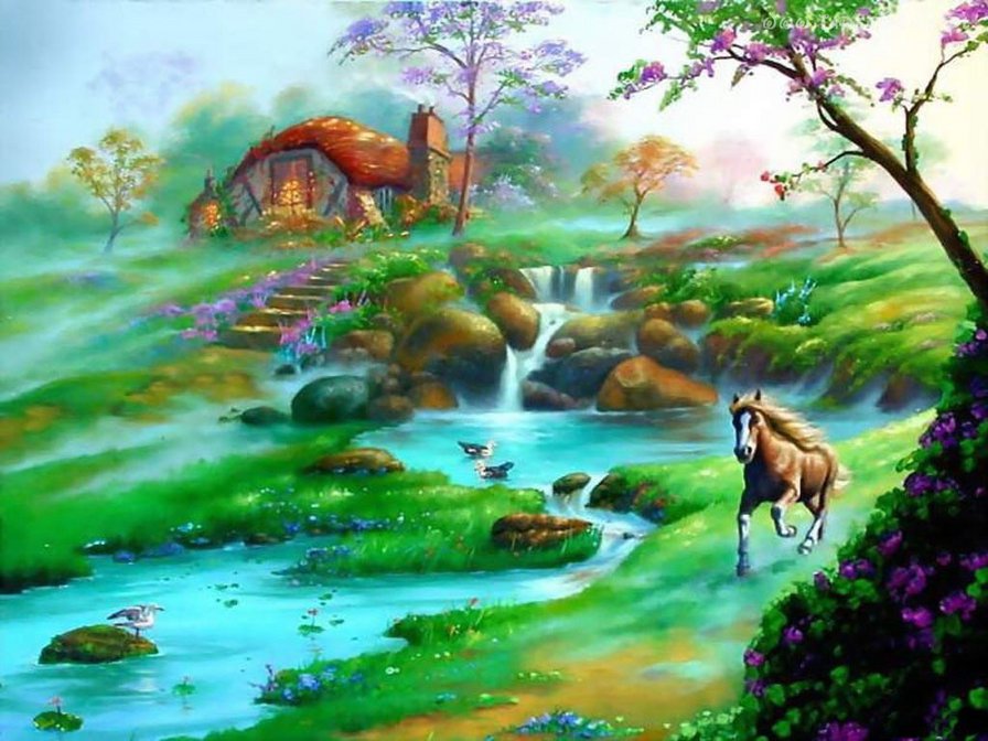 №23721 - лошадь, пейзаж, природа, вода - оригинал